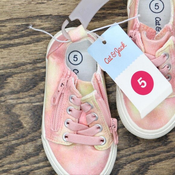 Cat & Jack Toddler Girls Luka Tie-Dye Double Zipper Sneakers 87834400 Pink 5T - Picture 6 of 7